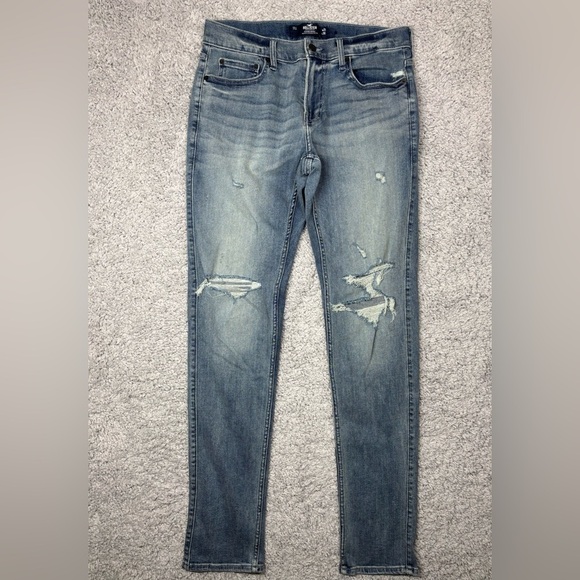 Hollister Jeans Mens 31 x 30 Stacked Skinny Stretch Distressed Denim Holes Party - Picture 1 of 4